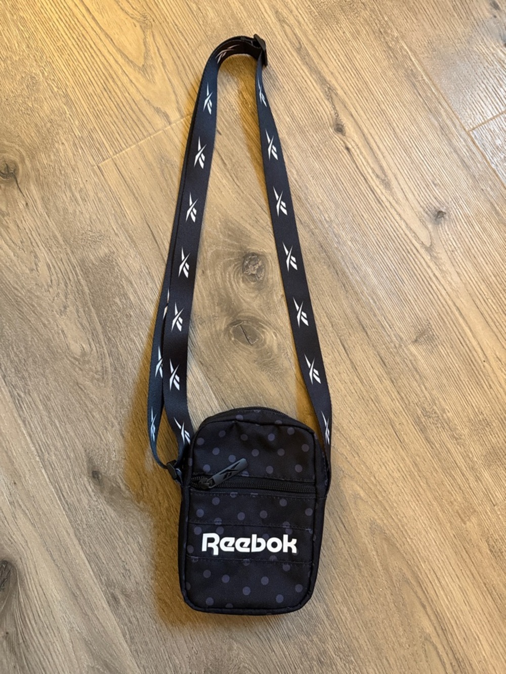Reebok Black Polka Dot Crossbody Bag with Logo Strap